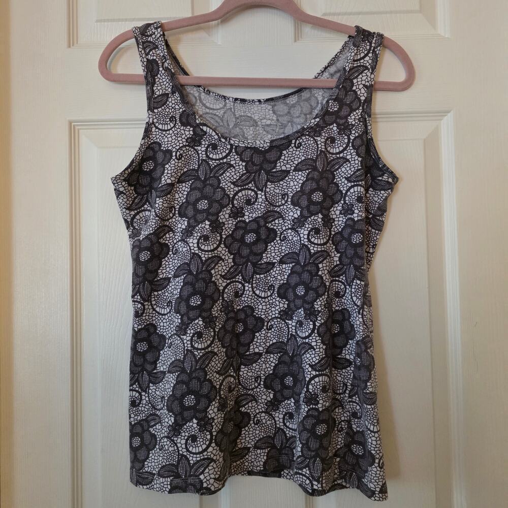 Rue 21 Charcoal Gray Floral Tank Top Women's Size XL